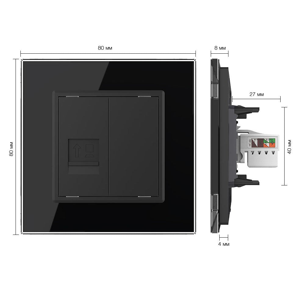 Livolo einfaches, schwarzes LAN-Modul mit schwarzem Glasrahmen