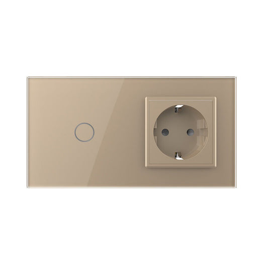 Kombination Wechsel-/Kreuzschalter m. Steckdose in Gold