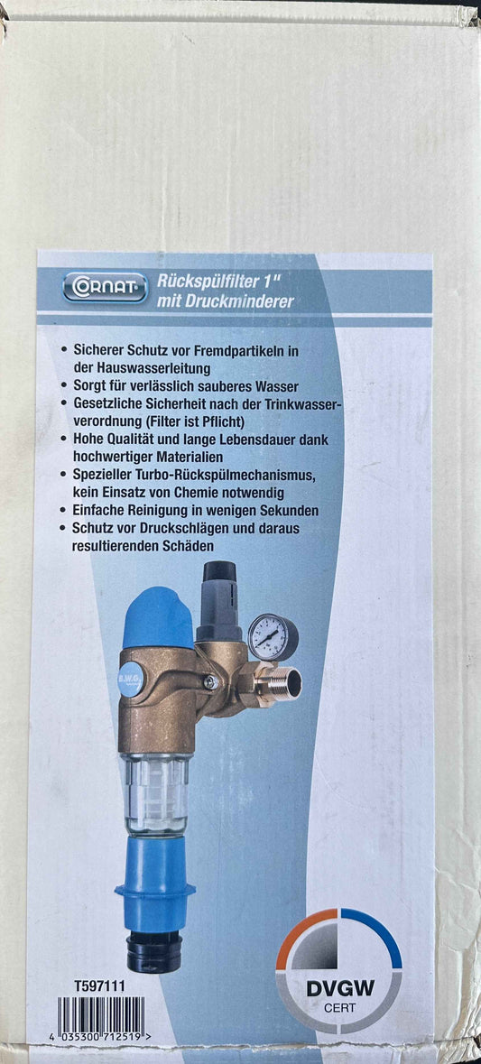 Cornat Rückspülfilter 1“ mit Druckminderer und Manometer