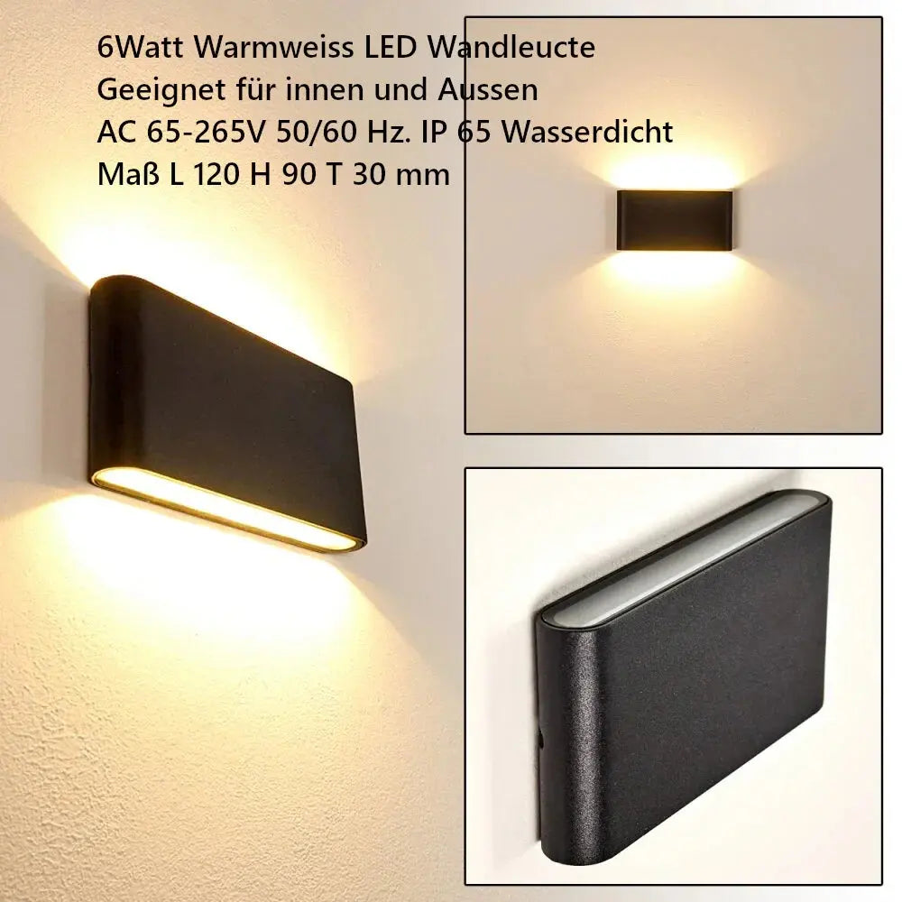 LED Wandleuchte wasserdicht 6 Watt IP65 Warmweiß 230V für Innen und Außen - WEIM24