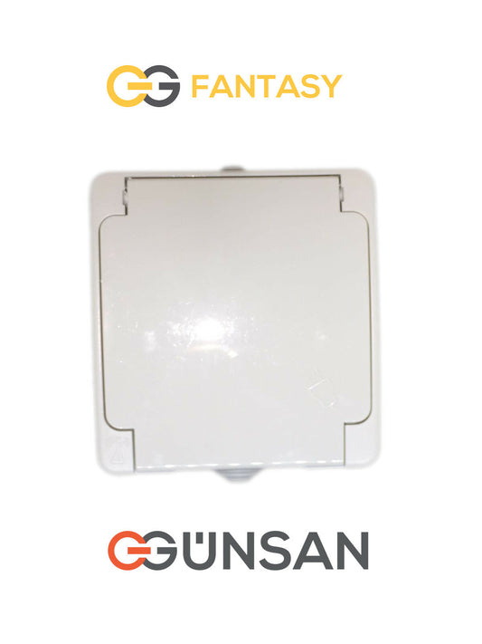 Gunsan Aufputz Steckdose IP54 mit Deckel für Feuchtraum Hellgrau Fantasy - WEIM24