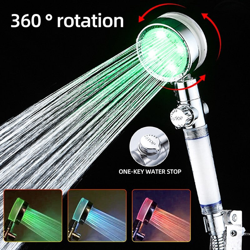 LED Duschkopf RGB - Moderner Luxus mit Filter und Wassersparfunktion, farbige LED-Beleuchtung - WEIM24