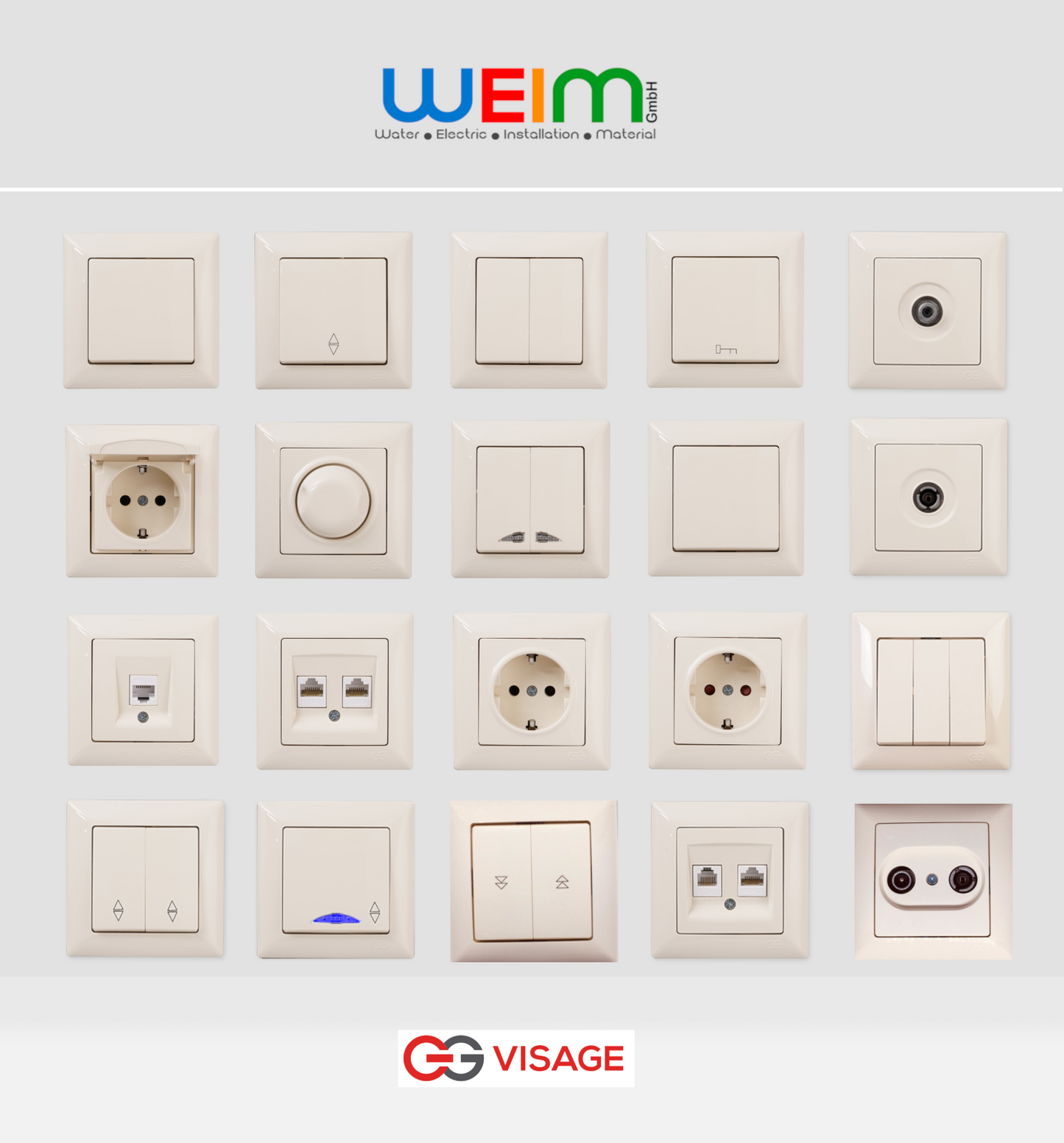 Schuko Steckdose Dimmer Unterputz Jalousie Schalter Taster TV Visage Cremeweiß - WEIM24