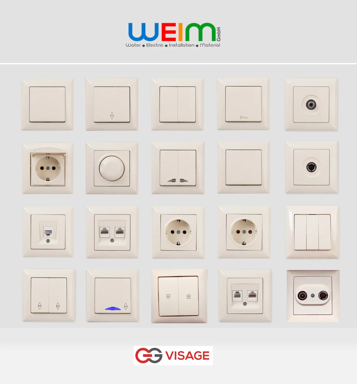 Schuko Steckdose Dimmer Unterputz Jalousie Schalter Taster TV Visage Cremeweiß - WEIM24