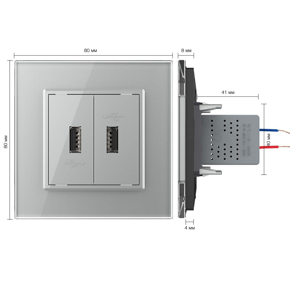 Livolo zweifaches USB-Modul mit Glasblende in Grau