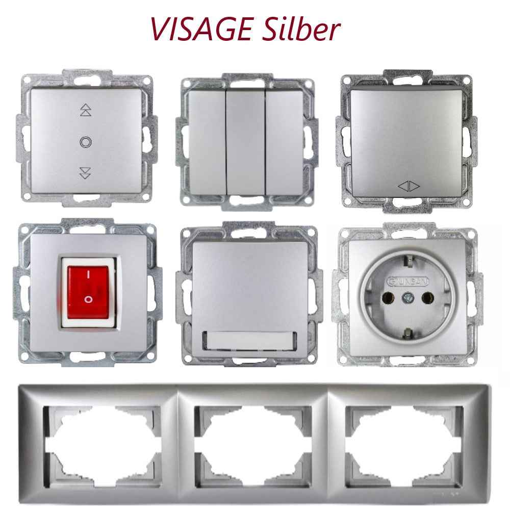 VISAGE Silber UP Schalterprogramme, Steckklemmen-System Schuko Steckdosen, Schalter, usie, Dimmer