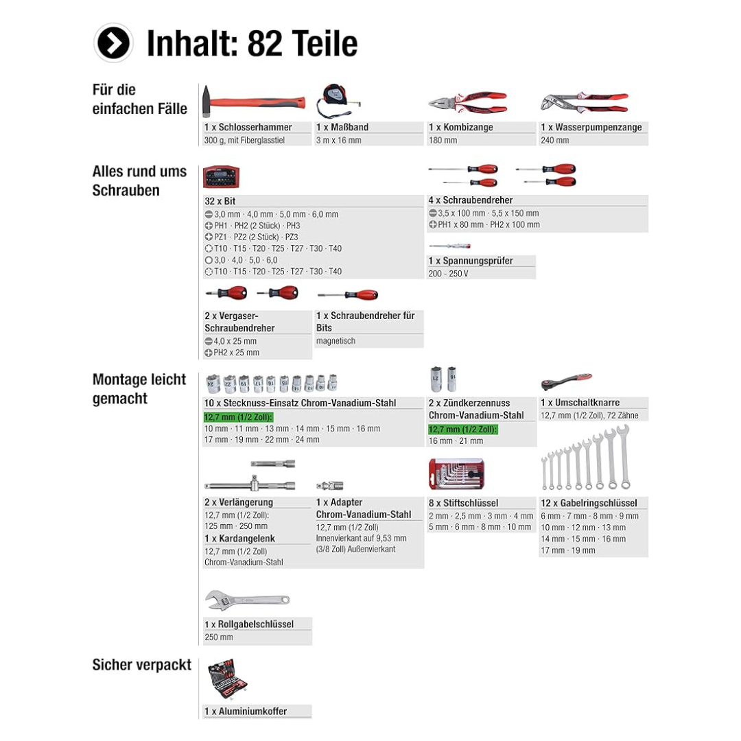 Connex Werkzeugkoffer (82-teilig) HEIMWERKA