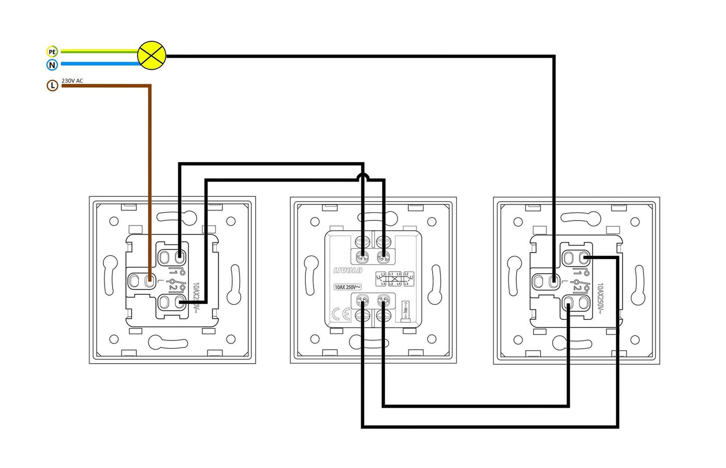 Livolo einfaches Kreuzschalter-Modul in Schwarz
