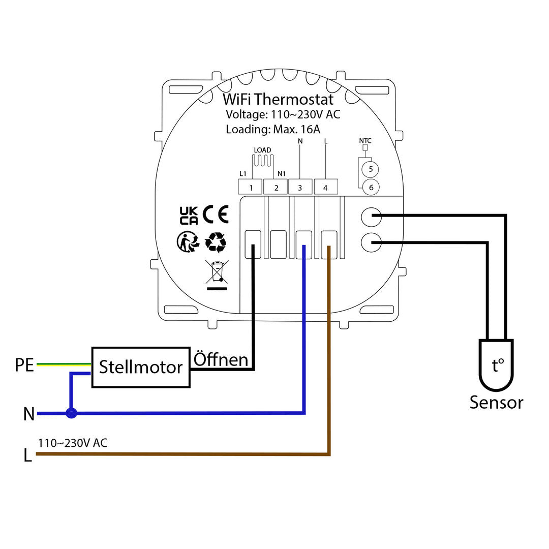 Luxus Time Thermostat mit Glasrahmen in Schwarz, programmierbar