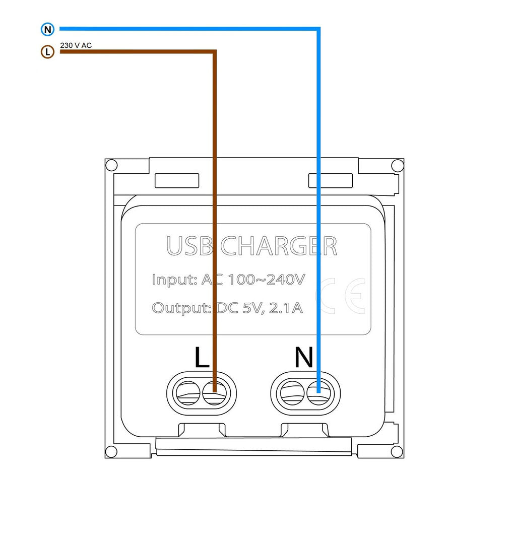 Ladestation USB-C&A in weiß mit goldener Glasblende