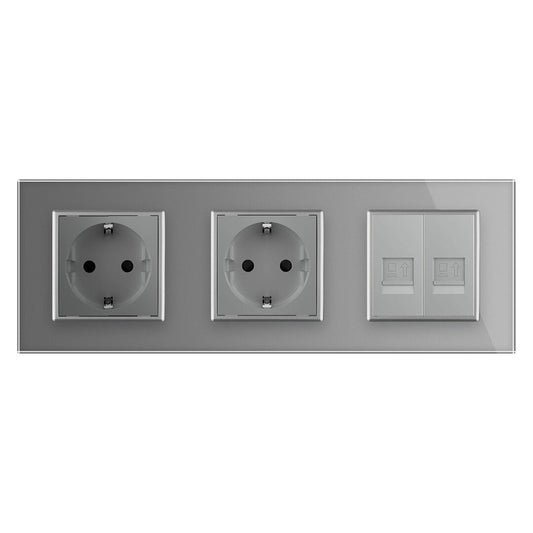 Livolo 2 Steckdosen und 2 Netzwerk-Module inkl. Glasblende in Grau
