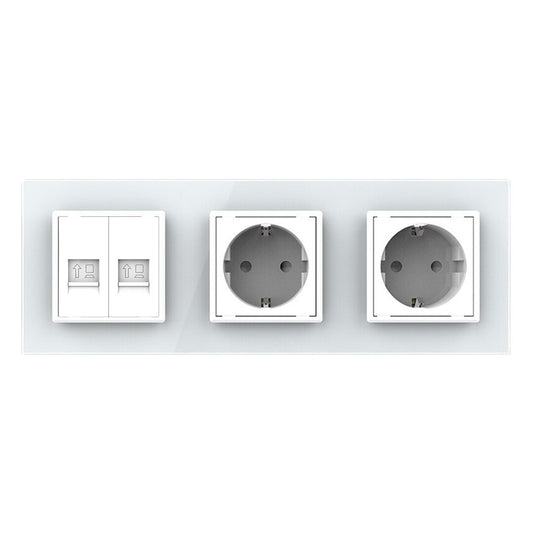 Livolo 2 Steckdosen und 2 Netzwerk-Module inkl. Glasblende in Weiß