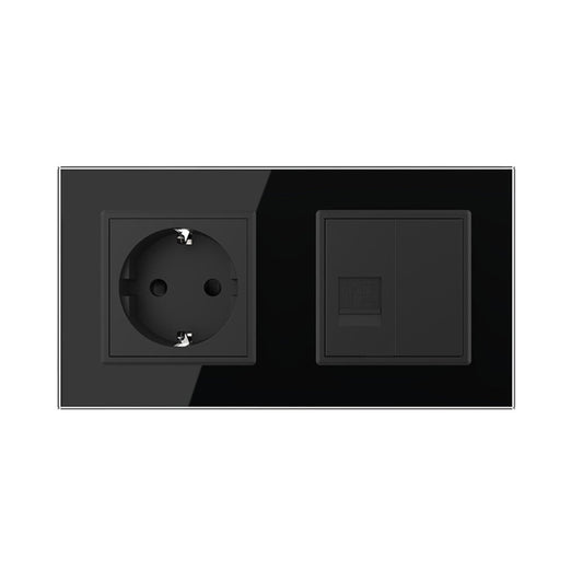 Livolo Steckdose mit einfach Netzwerkmodul inkl. Glasrahmen in Schwarz