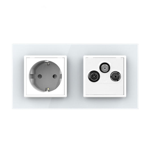 Livolo Steckdose mit SAT/TV/FM-Modul als End-Dose und Glasblende Weiß