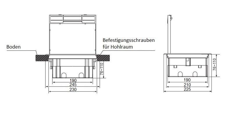 Livolo Kunststoff Bodentank + 4 Steckdosen VDE + 4 Netzwerkdosen