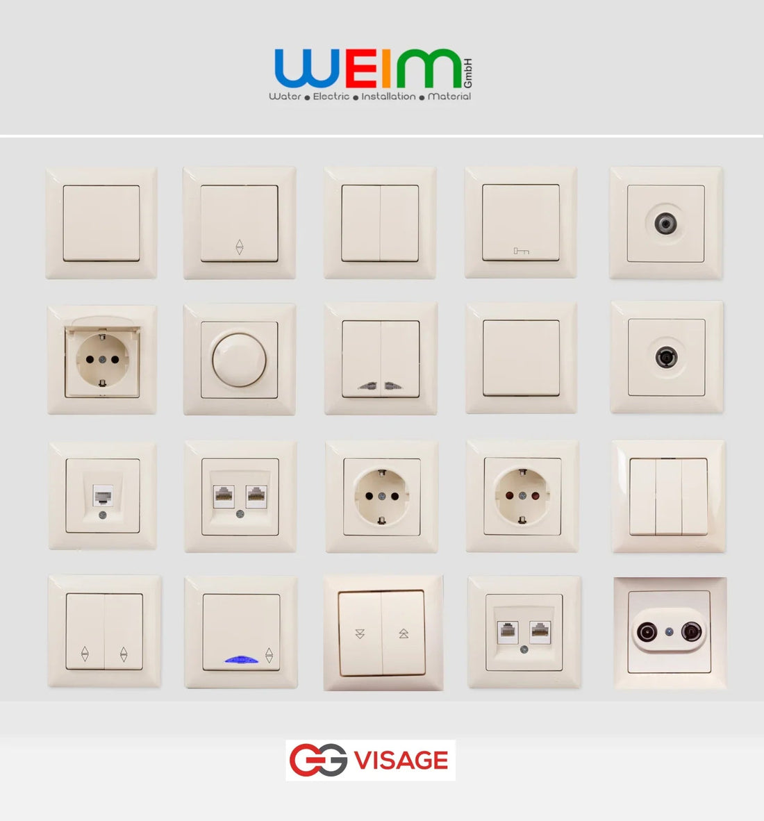 Schuko Steckdose Dimmer Unterputz Jalousie Schalter Taster TV Visage Cremeweiß