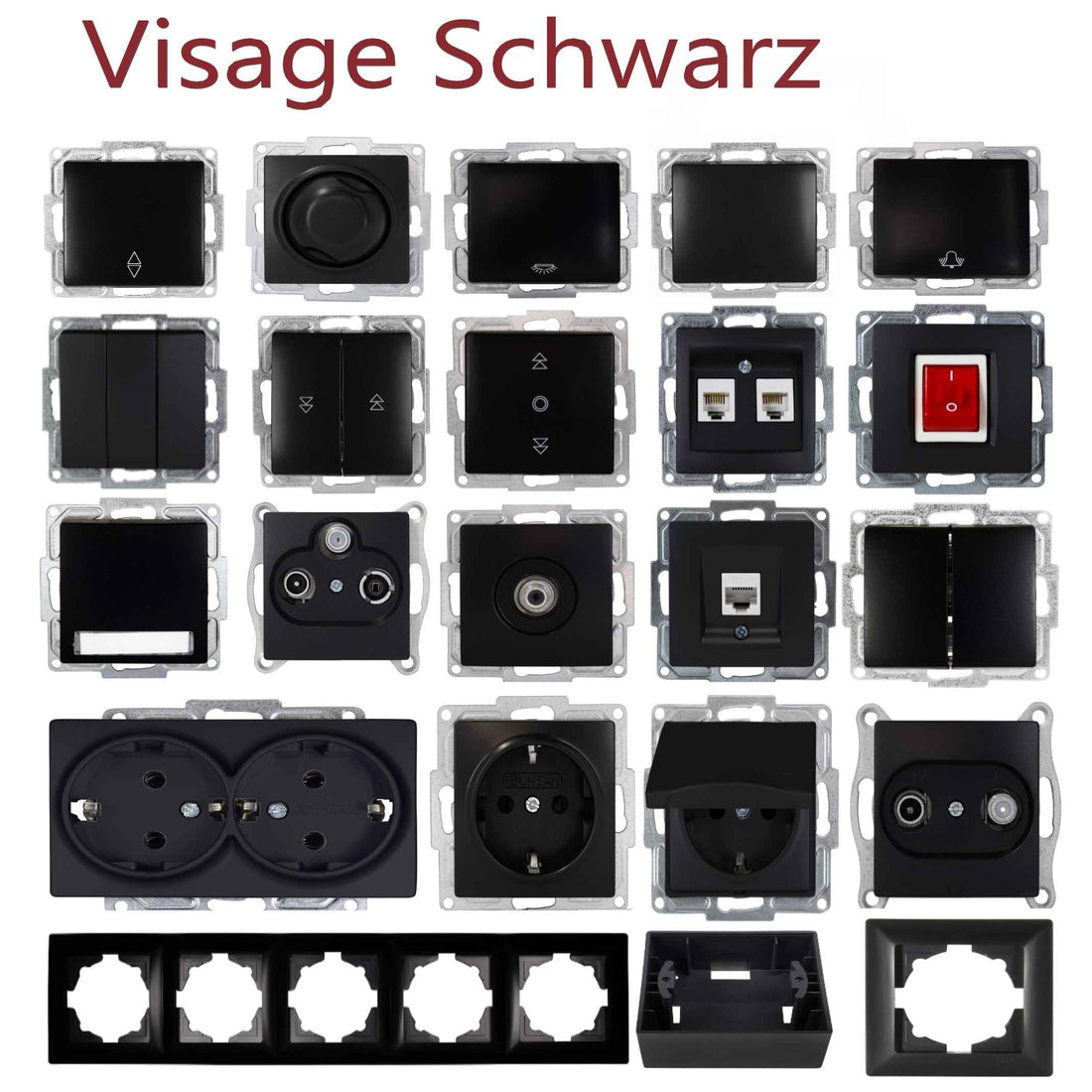 VISAGE Schwarz Schalterprogramme – Schuko Steckdosen, Schalter, Taster, Jalousie, Dimmer