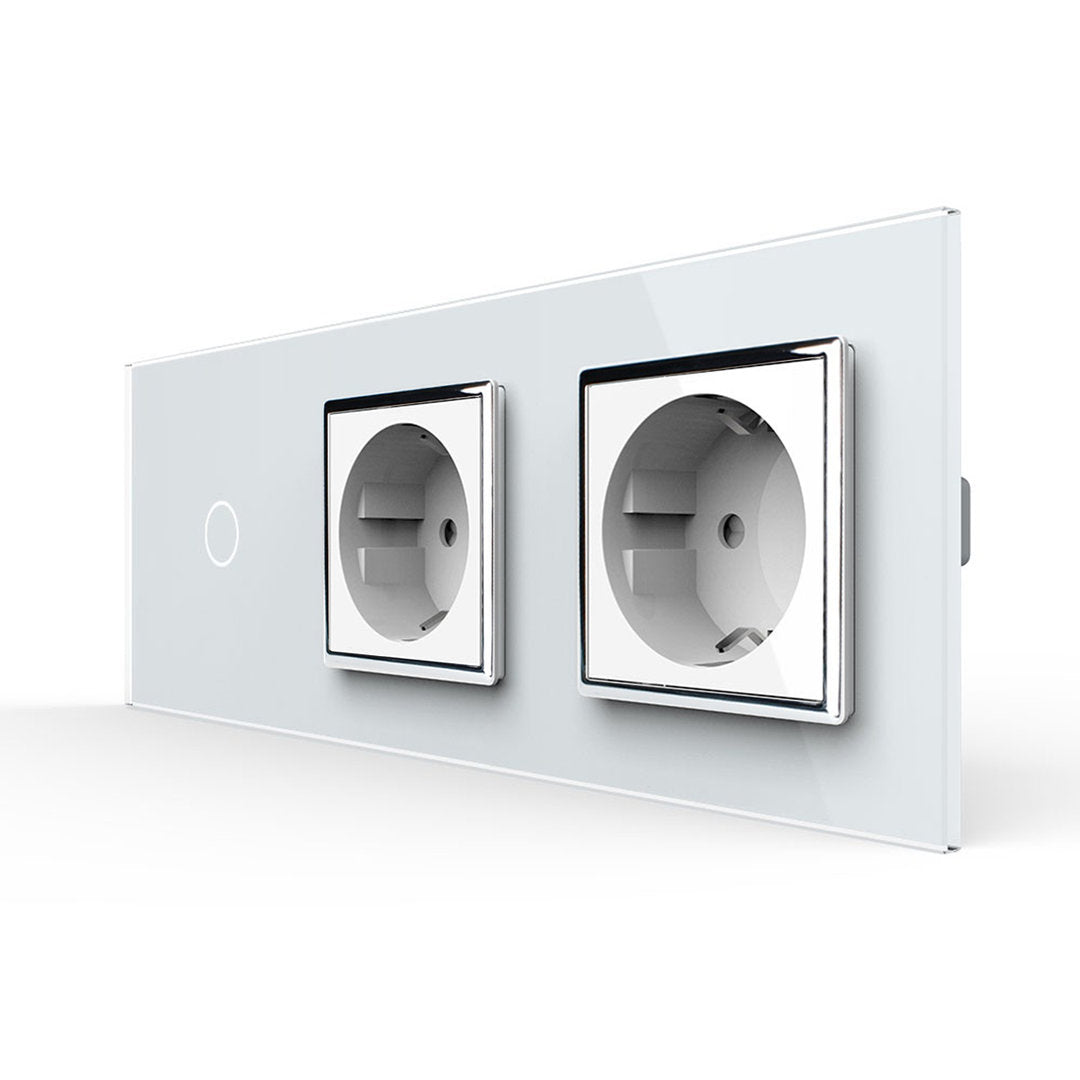 Livolo Touch-Dimmer m. zwei Steckdosen in weiß