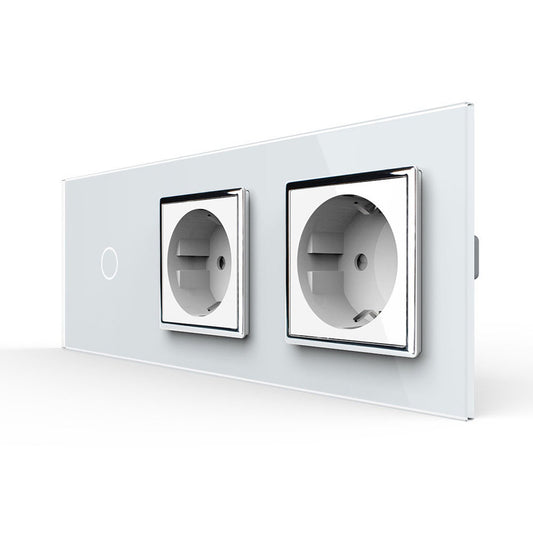 Livolo Touch-Dimmer m. zwei Steckdosen in weiß
