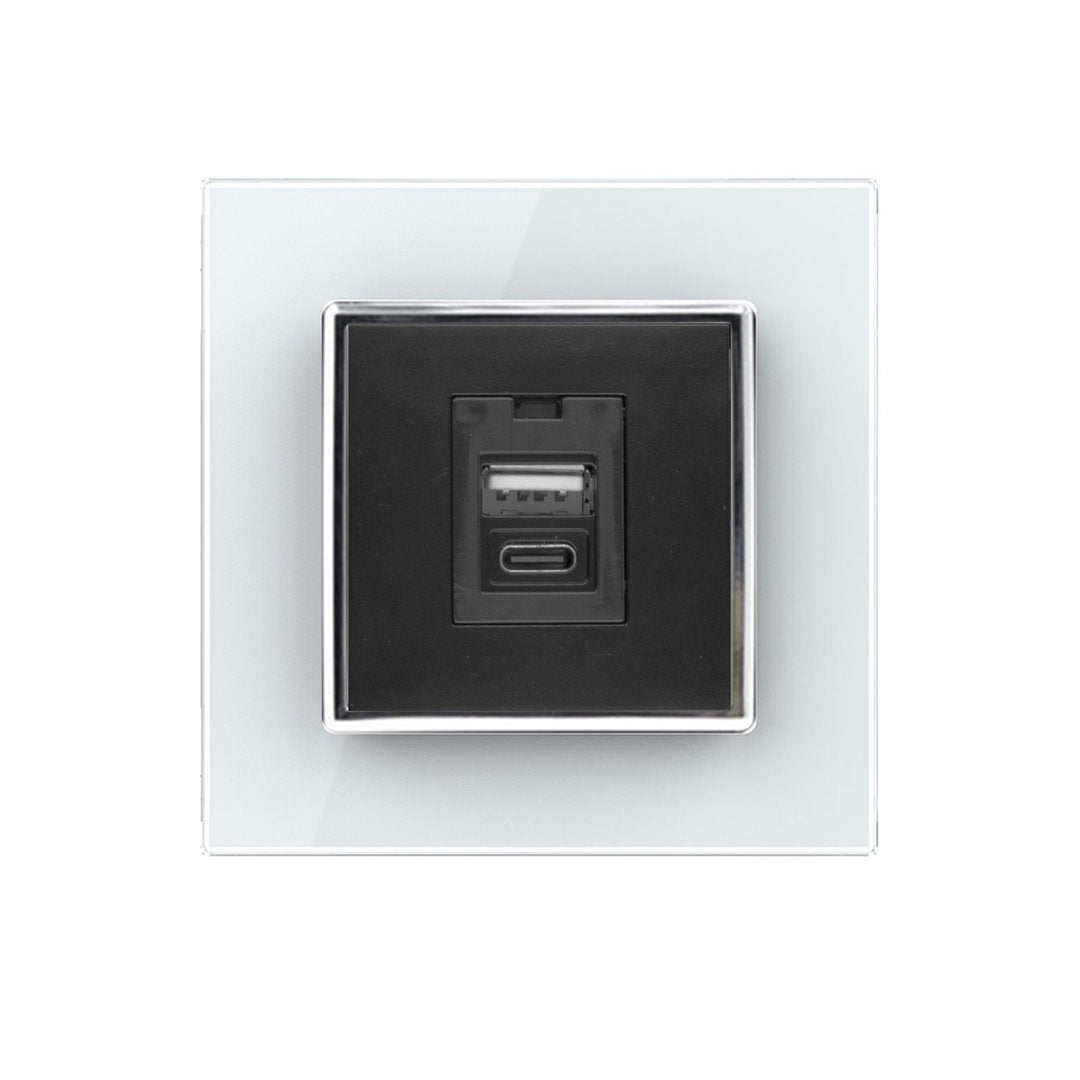 Livolo USB-Modul inkl. USB-C und USB-A mit Glasblende in Weiß/ Schwarz