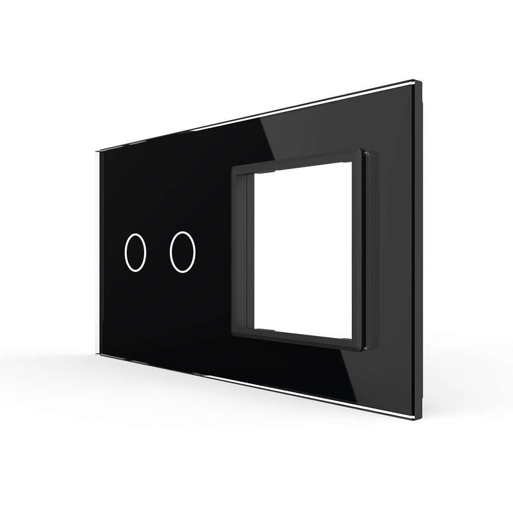 Schwarze Glasblende für einen 2-fachen Touch-Schalter + Modul