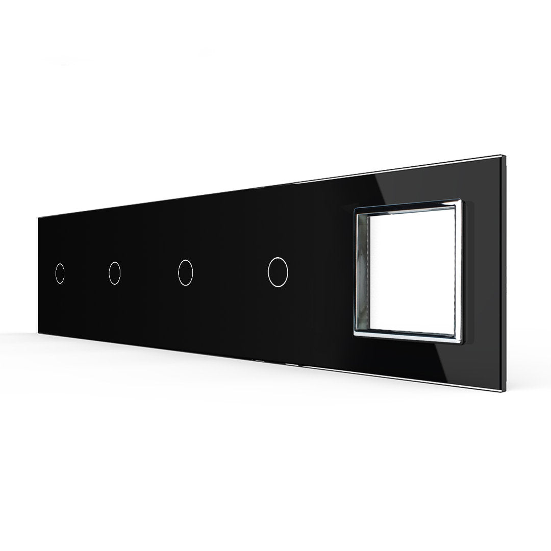Fünffache, schwarze Glasblende für 4 einfache Touch-Schalter + Modul