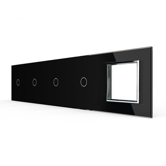 Fünffache, schwarze Glasblende für 4 einfache Touch-Schalter + Modul