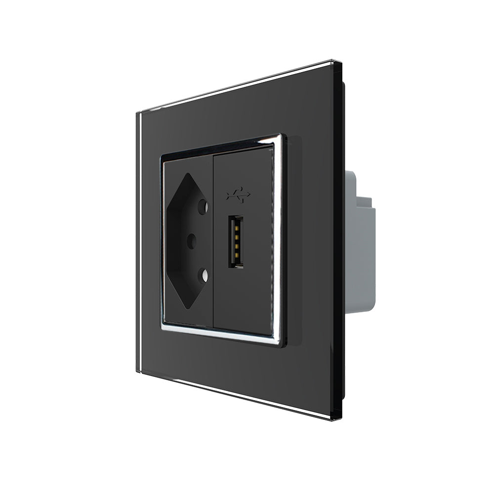 Livolo Schweizer Steckdose und USB Modul inkl. Glasrahmen