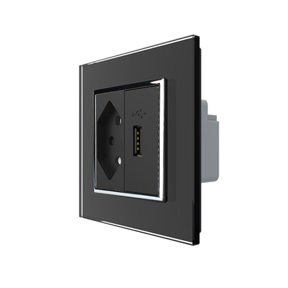 Livolo Schweizer Steckdose und USB Modul inkl. Glasrahmen