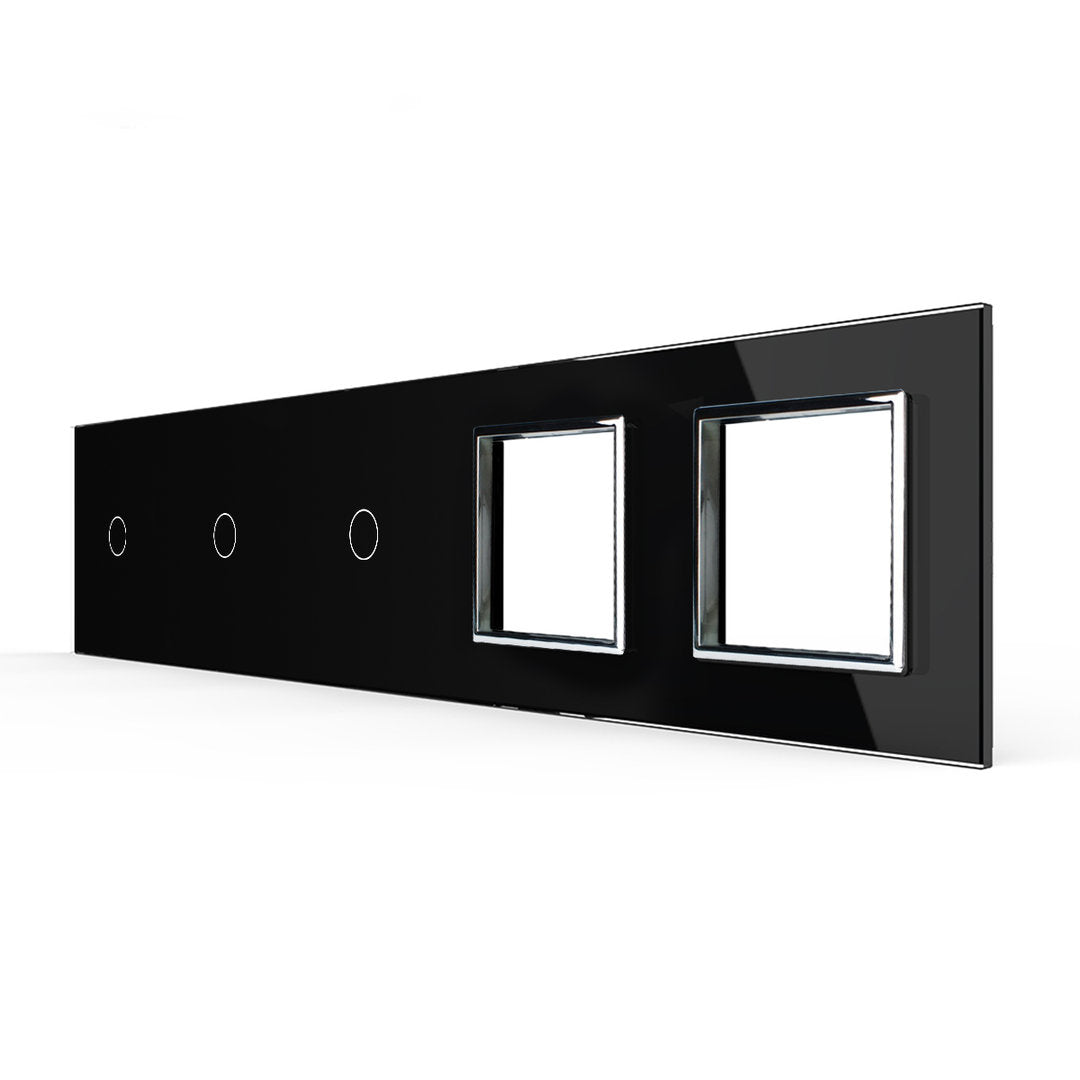 Fünffache, schwarze Glasblende für 3 1-fache Touch-Schalter + 2 Module