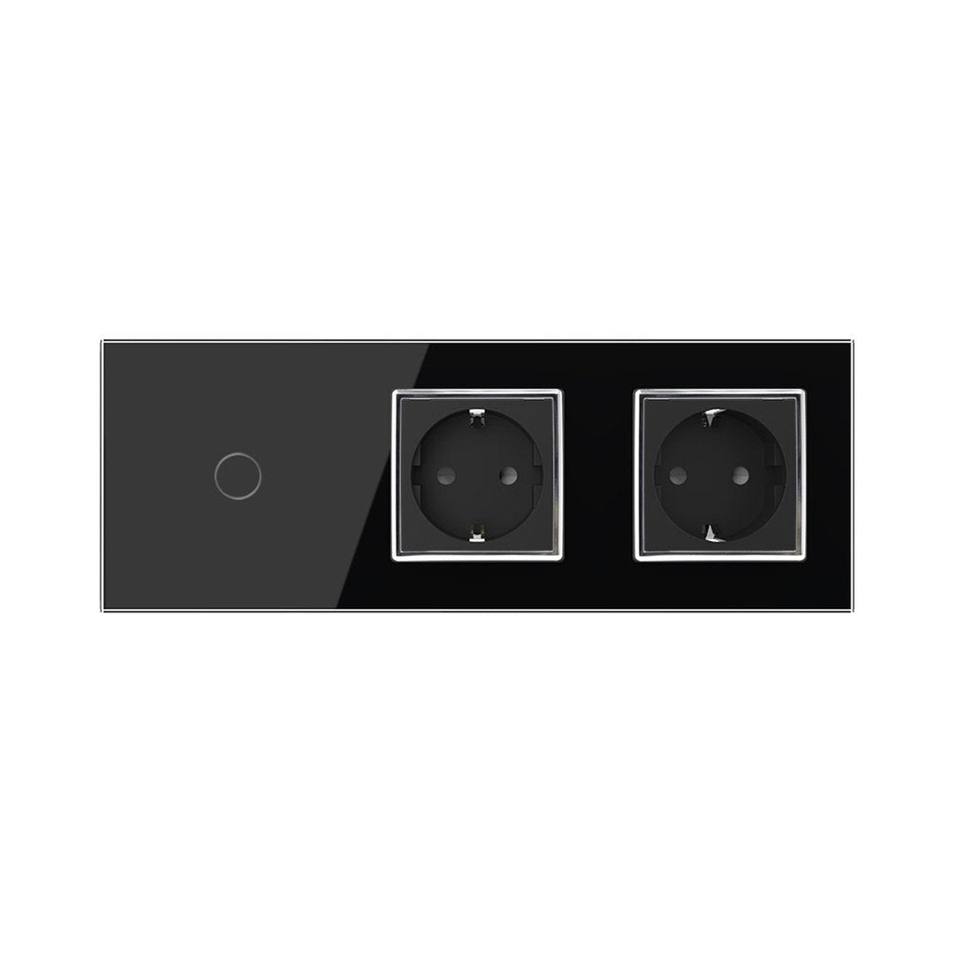 Livolo Kombination aus Dimmer und zwei Steckdosen in schwarz