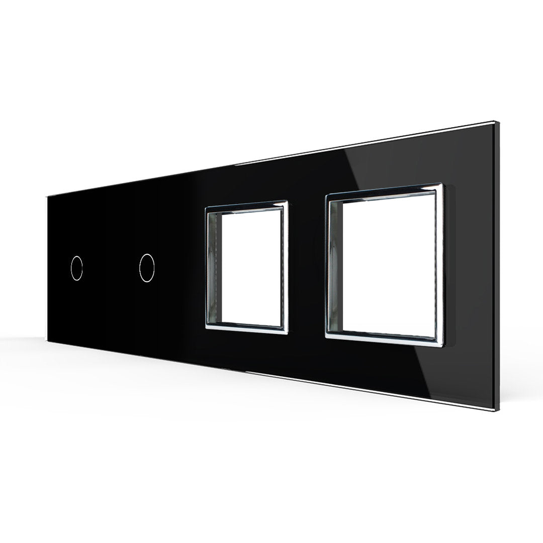 Vierfache, schwarze Glasblende für zwei Touch-Schalter + zwei Module