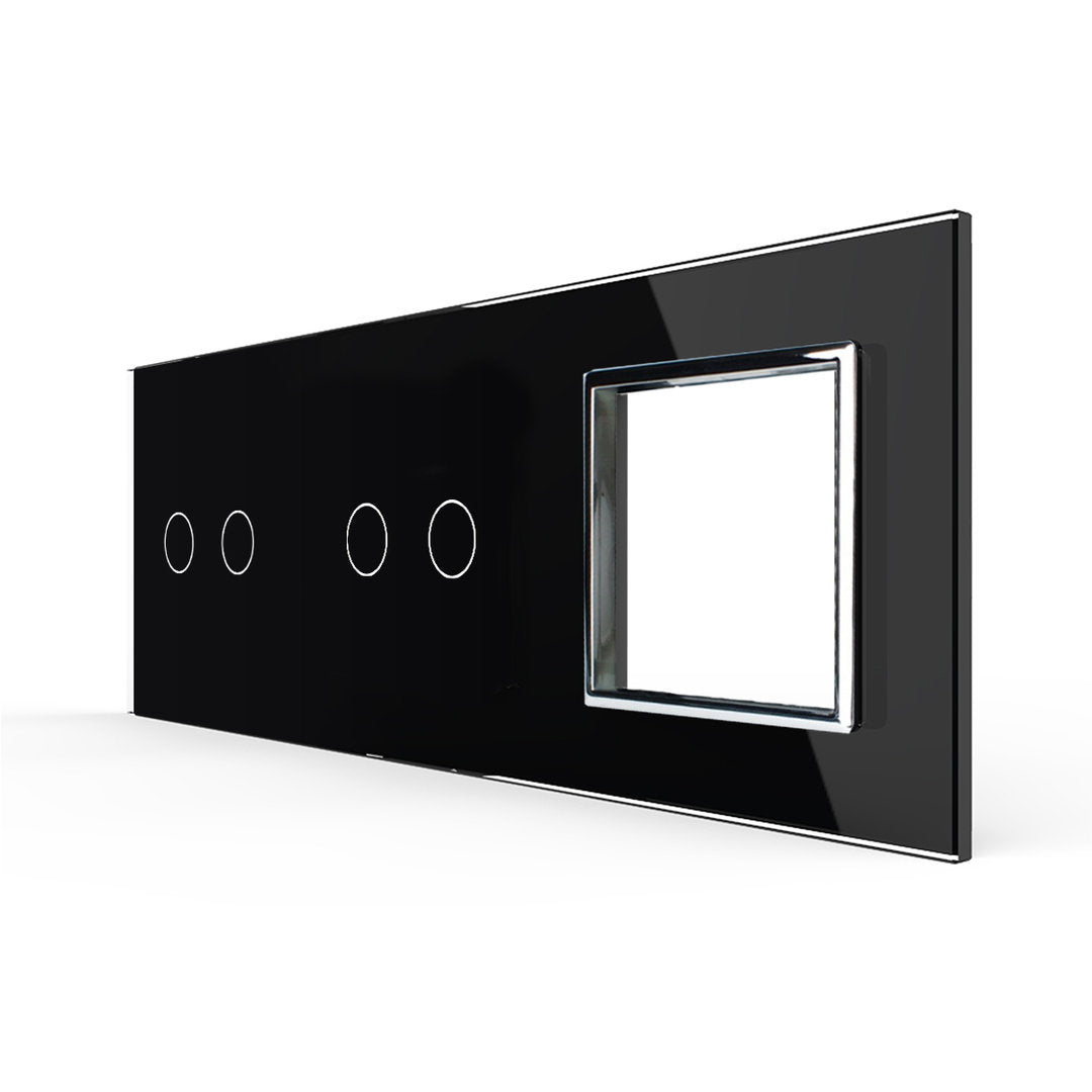 Dreifache, schwarze Glasblende für zweifache Touch-Schalter + Modul