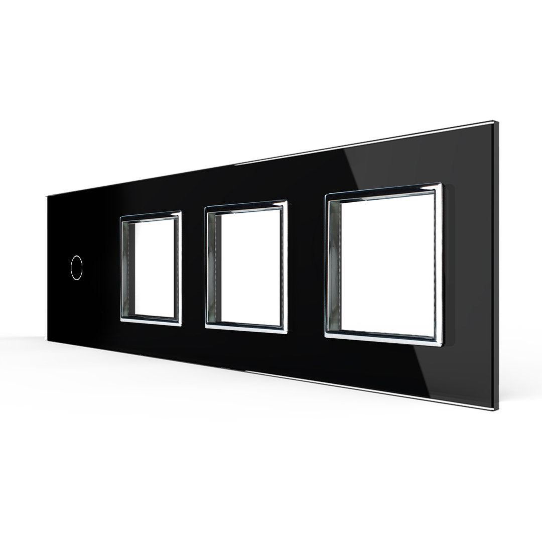 Vierfache, schwarze Glasblende für einen Touch-Schalter + drei Module