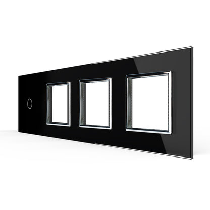Vierfache, schwarze Glasblende für einen Touch-Schalter + drei Module