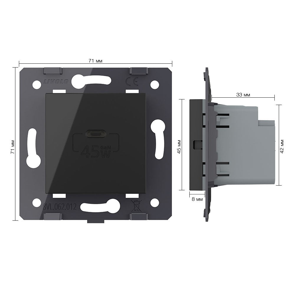 Livolo USB-C Schnellladegerät 45W Schwarz VL-FCUC-2BP-M