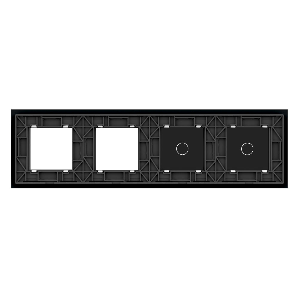 Vierfache, schwarze Glasblende für zwei Touch-Schalter + zwei Module