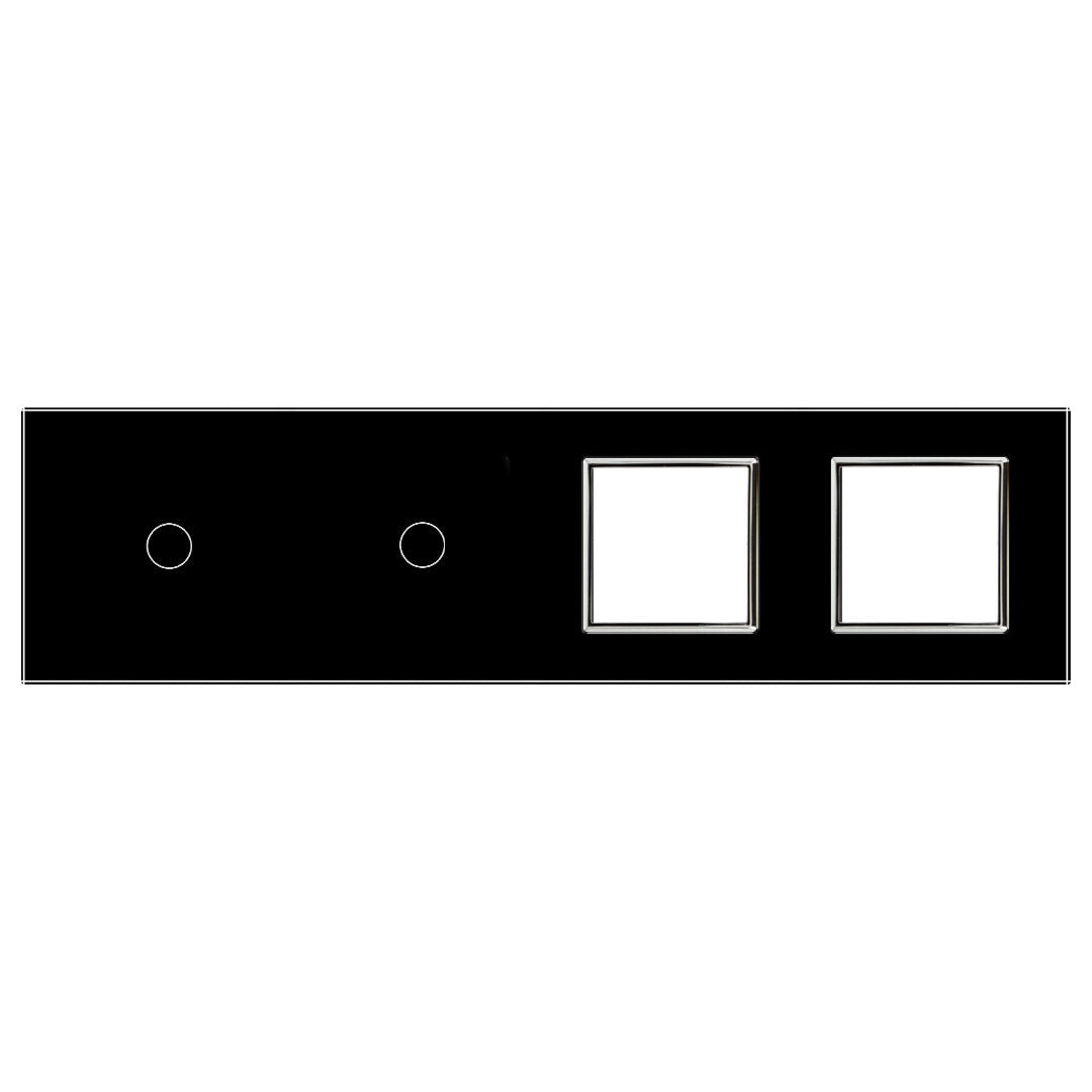 Vierfache, schwarze Glasblende für zwei Touch-Schalter + zwei Module