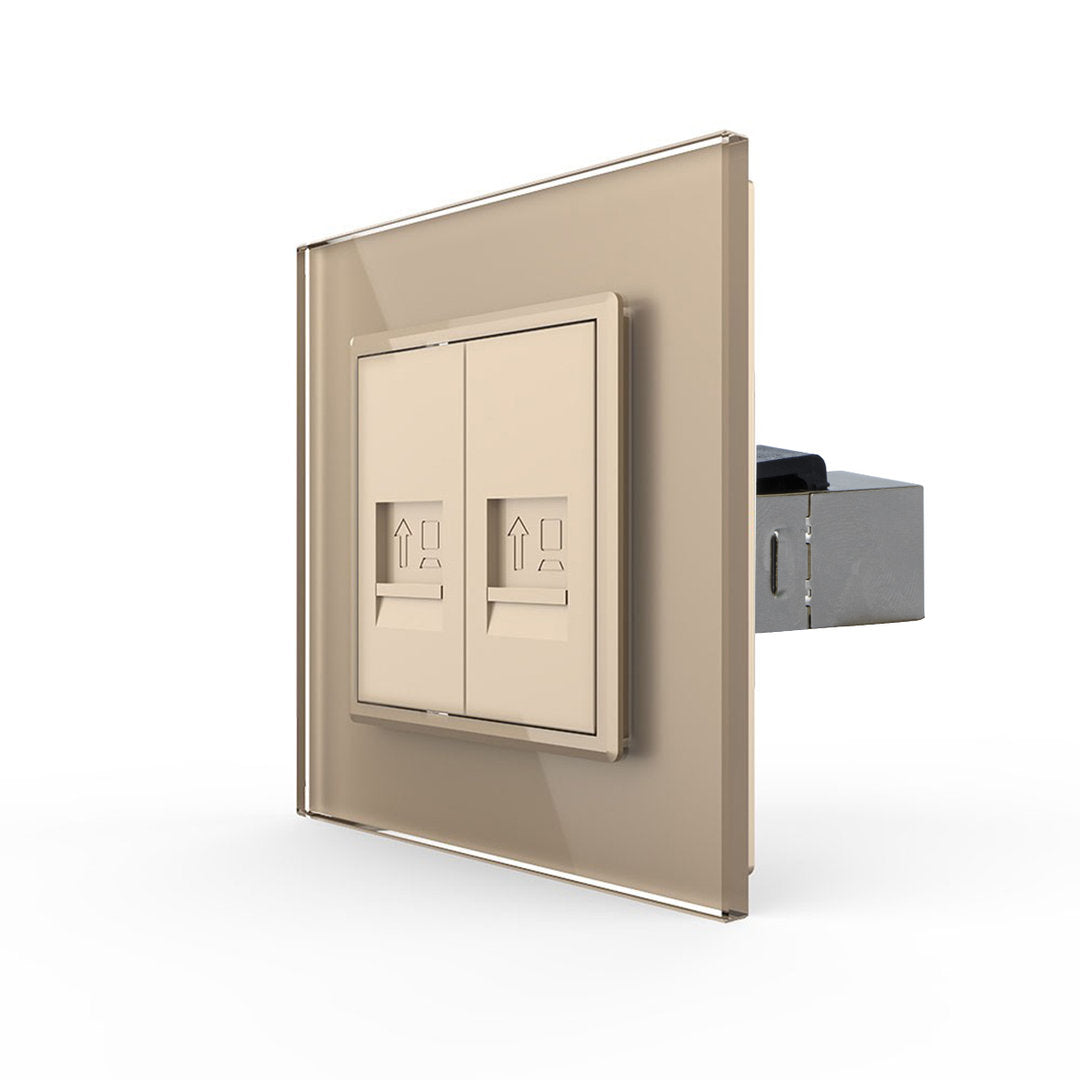Livolo zweifaches, goldenes LAN-Modul mit Glasrahmen
