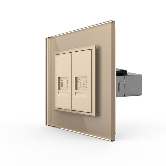 Livolo zweifaches, goldenes LAN-Modul mit Glasrahmen