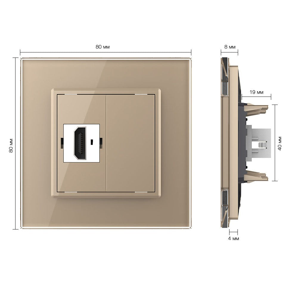 Livolo einfaches, goldenes HDMI-Modul mit Glasrahmen