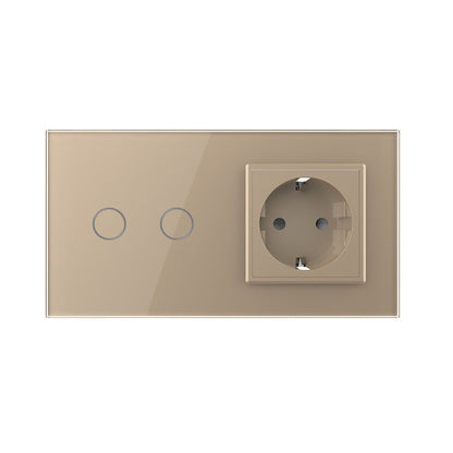 Kombination zweifacher Lichtschalter und Steckdose in gold