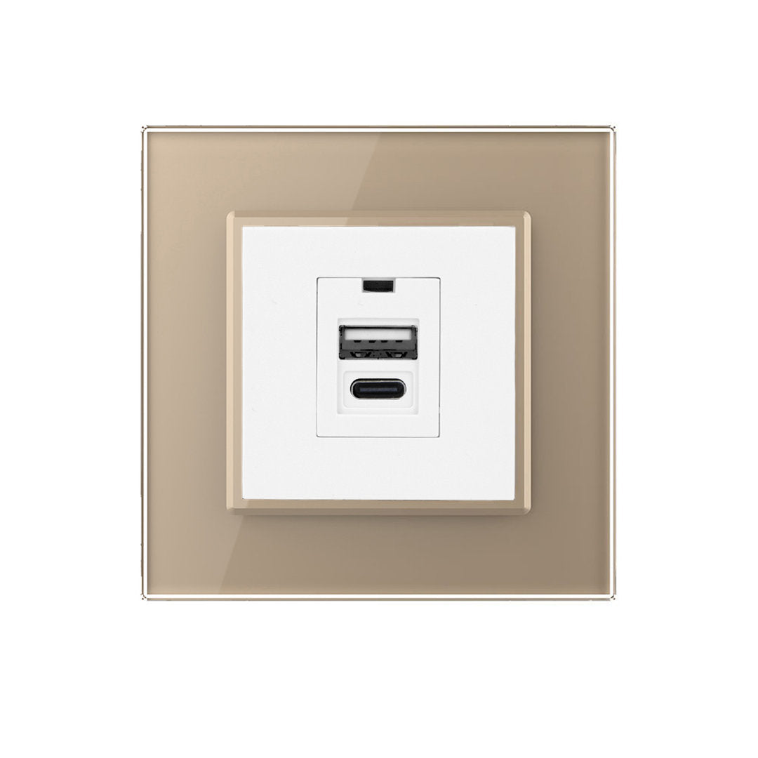 Ladestation USB-C&A in weiß mit goldener Glasblende