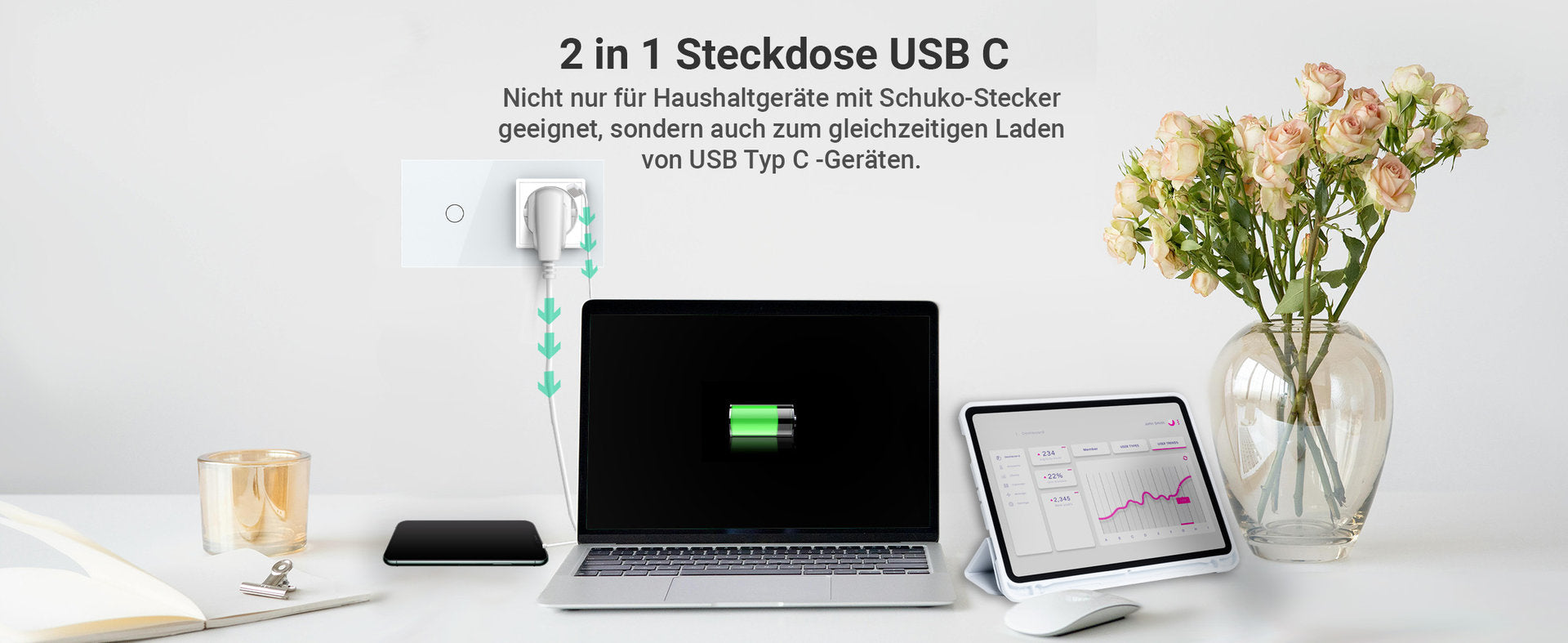 Livolo weiße, zweifache Steckdose mit USB-C 18W