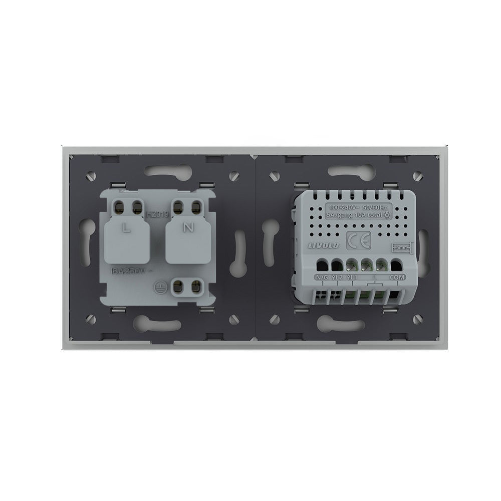 Livolo Kombination Dimmer und Steckdose mit Glasblende in Grau