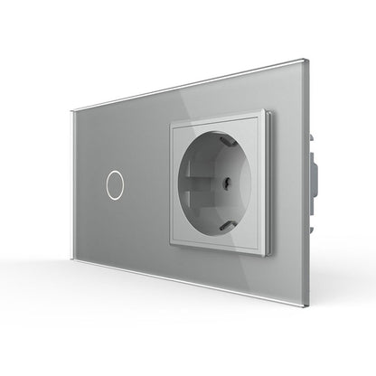 Livolo Kombination Dimmer und Steckdose mit Glasblende in Grau