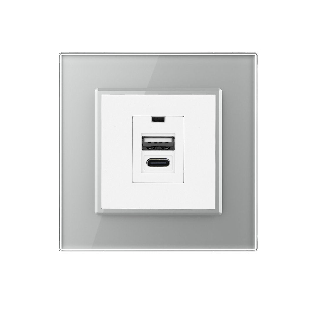 Livolo USB-C und USB-A Modul mit Glasblende in Grau