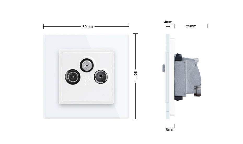 Livolo dreifaches SAT-/TV-/FM-Modul als End-Dose mit Glasblende Weiß