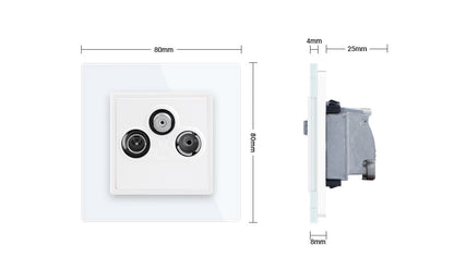 Livolo dreifaches SAT-/TV-/FM-Modul als End-Dose mit Glasblende Weiß