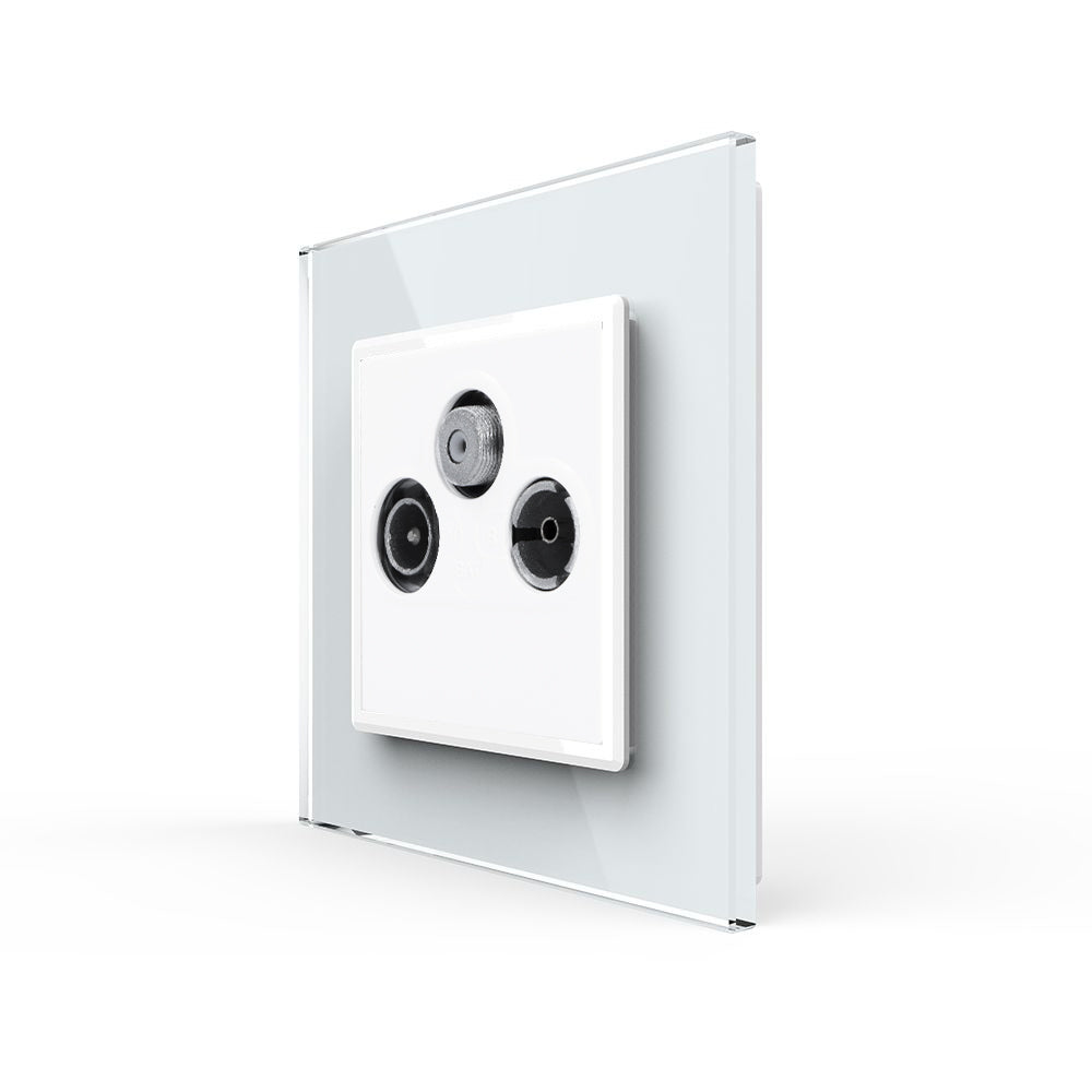 Livolo dreifaches SAT-/TV-/FM-Modul als End-Dose mit Glasblende Weiß